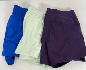 Lot of 3 Active & Lounge Shorts, Lands' End Purple, 90 Degree Blue, Mint Green S